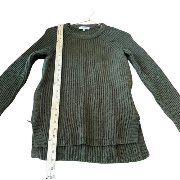 Madewell Ribbed Army Green Crewneck Zipper Hem Sweater - Picture 3 of 7